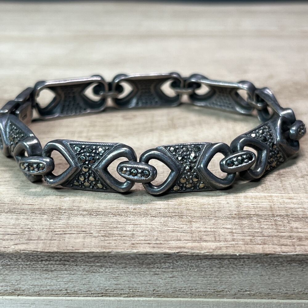 Vintage 925 Sterling silver Marcasite Linked Rectangles Tennis Bracelet 7,5’’